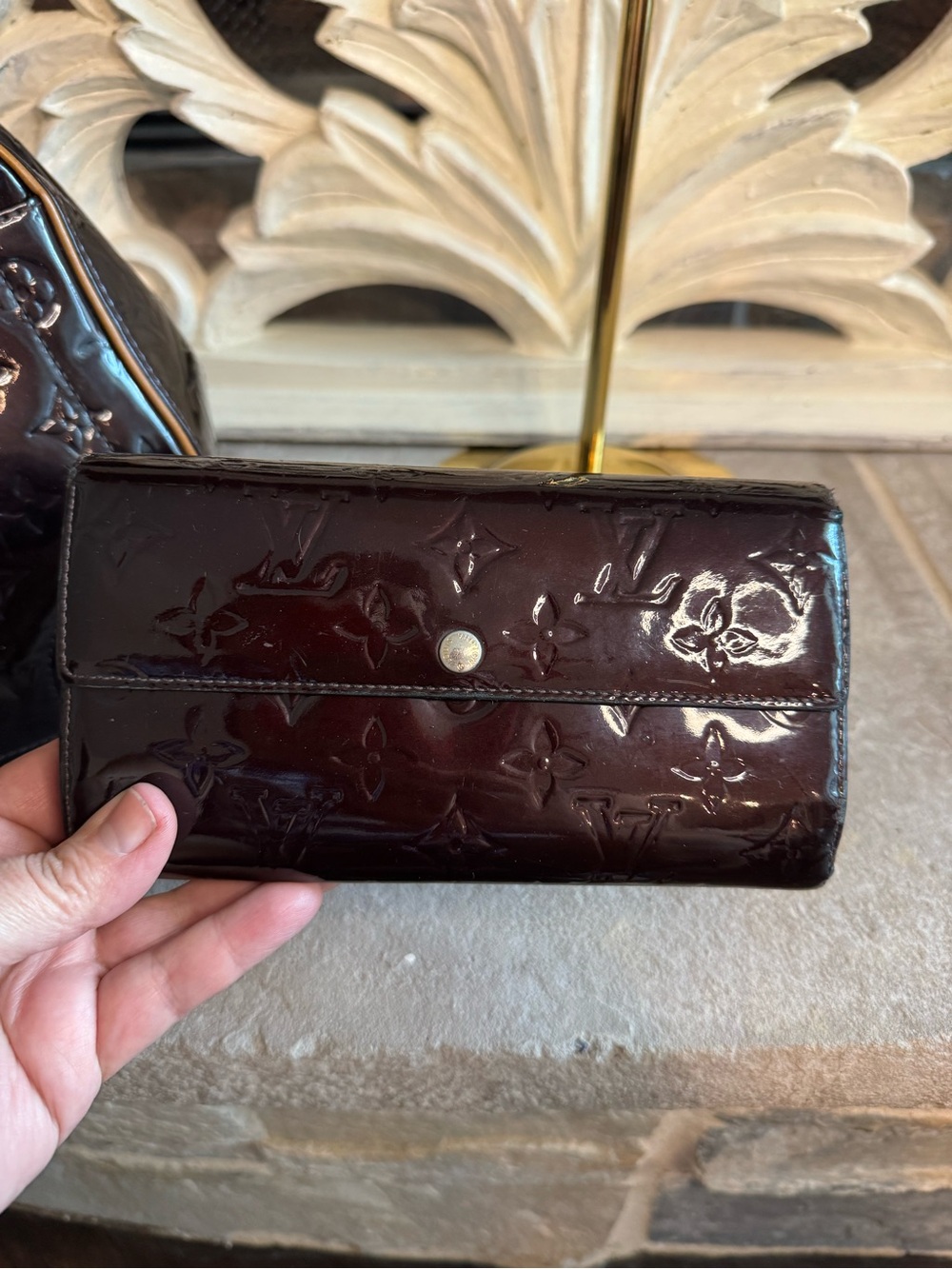 Louis Vuitton Vernis Patent Leather Trifold Wallet - Amarante With COA